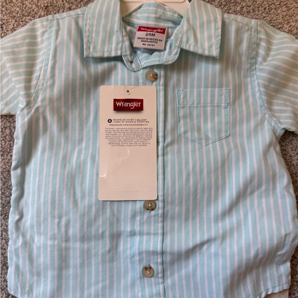 Wrangler Kids Striped Blue Shirt & Khaki Shorts